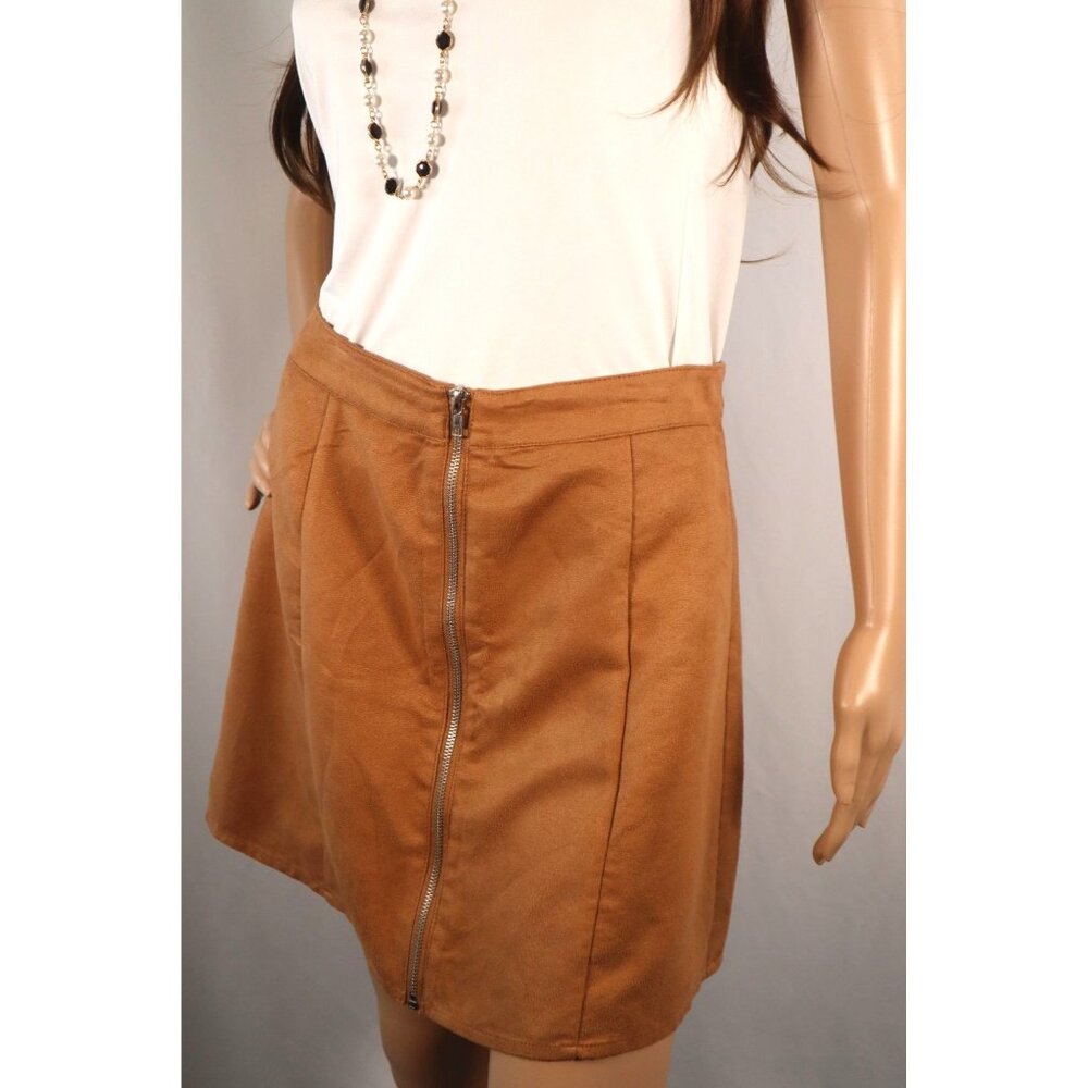 Forever 21 Women's‎ suede A-Line Mini Skirt with Front Zipper Size Large Brown